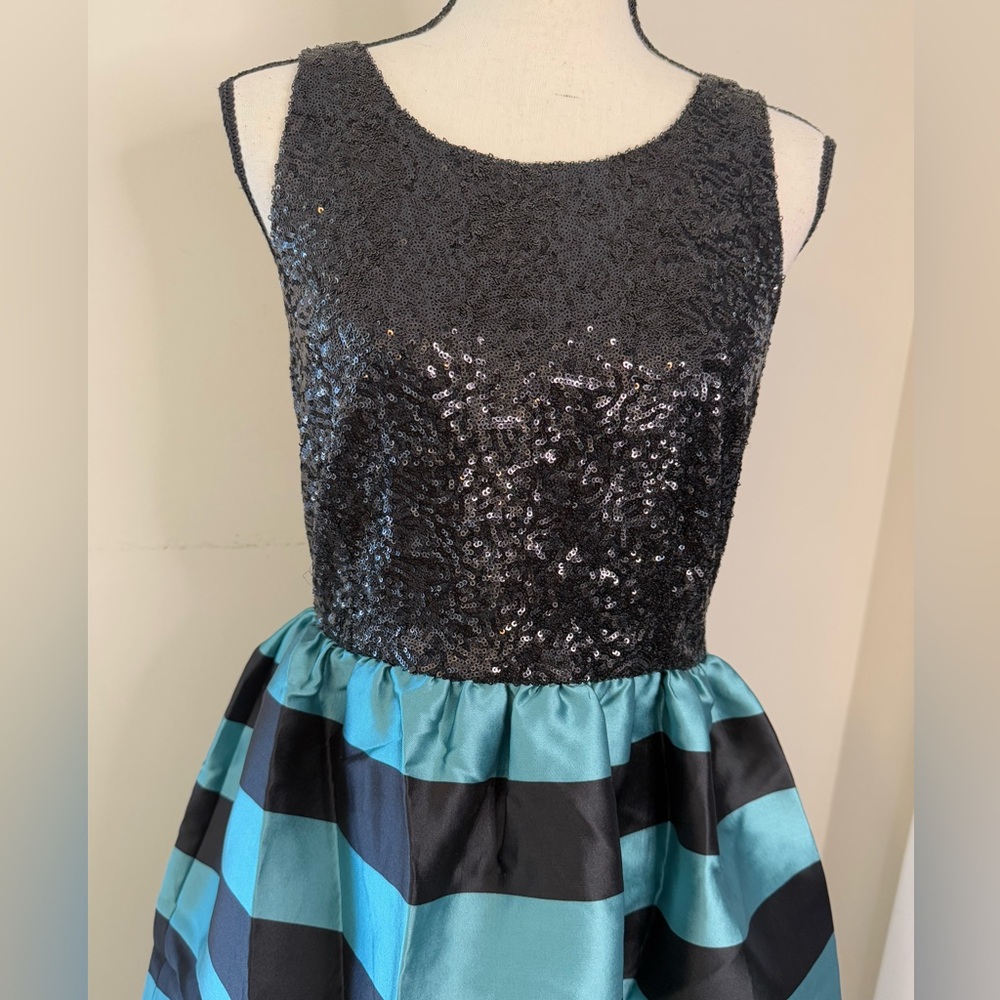 Leifsdottir Black and Teal Striped Midi Dress - Picture 2 of 15